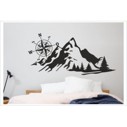 Schlafzimmer Landschaft Berge Kompass Alpen Wald Tanne Wandtattoo Aufkleber Wand Wandsticker
