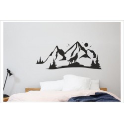 Schlafzimmer Landschaft Berge Wolf Möwe Alpen Wald Tanne Wandtattoo Aufkleber Wand Wandsticker