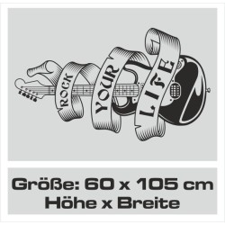 Wandaufkleber Wandtattoo Musik Bass Gitarre Sound Music Rock your Life Noten Notenschlüssel Kopfhörer DJ Totenkopf Disco Melodie