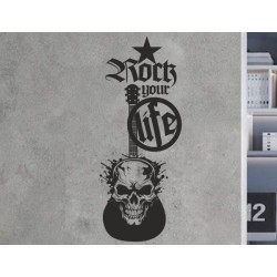 Wandaufkleber Wandtattoo Musik Bass Gitarre Sound Music Rock your Life Noten Notenschlüssel Kopfhörer DJ Totenkopf Disco Melodie