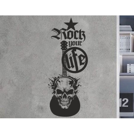 Wandaufkleber Wandtattoo Musik Bass Gitarre Sound Music Rock your Life Noten Notenschlüssel Kopfhörer DJ Totenkopf Disco Melodie