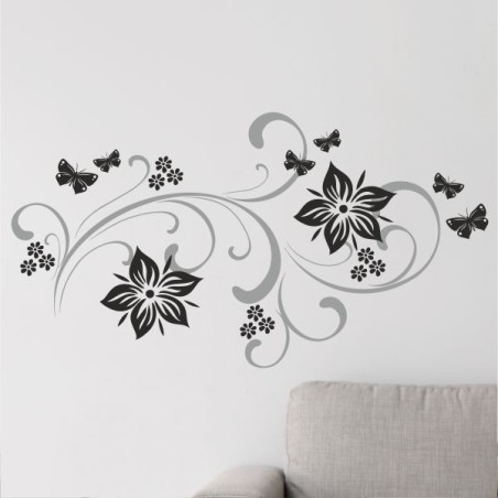 Wandaufkleber Wandtattoo Aufkleber Wand 2farbig Blumen Ranke Dekor Tattoo Musik Swing Noten Blüten Blumen Landschaft Rosen Liebe