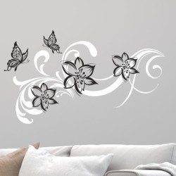 Wandaufkleber Wandtattoo Aufkleber Wand 2farbig Blumen Ranke Dekor Tattoo Musik Swing Noten Blüten Blumen Landschaft Rosen Liebe