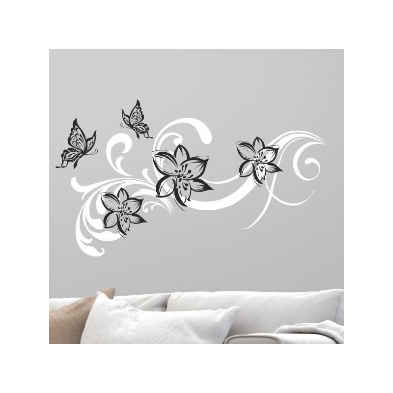 Wandaufkleber Wandtattoo Aufkleber Wand 2farbig Blumen Ranke Dekor Tattoo Musik Swing Noten Blüten Blumen Landschaft Rosen Liebe