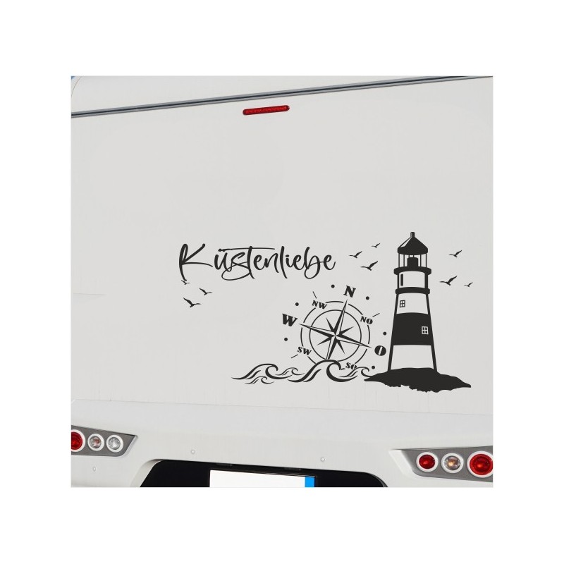 Wohnmobil Aufkleber Küstenliebe Leuchtturm Kompass Möwe Reise Wohnwagen Camping  WOMO 17