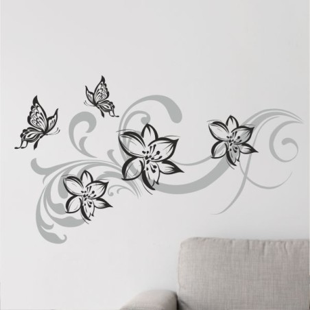 Wandaufkleber Wandtattoo Aufkleber Wand 2farbig Blumen Ranke Dekor Tattoo Musik Swing Noten Blüten Blumen Landschaft Rosen Liebe