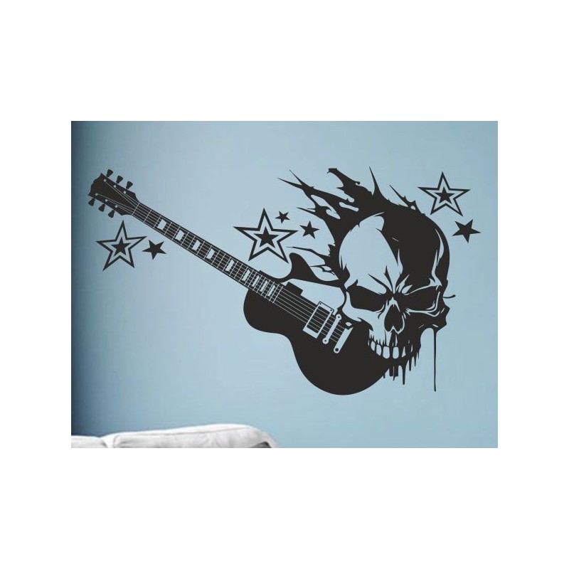 Wandaufkleber Wandtattoo Musik Bass Gitarre Sound Music Rock your Life Noten Notenschlüssel Kopfhörer DJ Totenkopf Disco Melodie