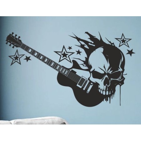 Wandaufkleber Wandtattoo Musik Bass Gitarre Sound Music Rock your Life Noten Notenschlüssel Kopfhörer DJ Totenkopf Disco Melodie