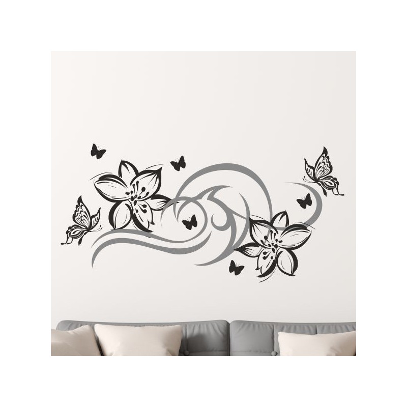 Wandaufkleber Wandtattoo Aufkleber Wand 2farbig Blumen Ranke Dekor Tattoo Musik Swing Noten Blüten Blumen Landschaft Rosen Liebe