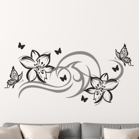 Wandaufkleber Wandtattoo Aufkleber Wand 2farbig Blumen Ranke Dekor Tattoo Musik Swing Noten Blüten Blumen Landschaft Rosen Liebe