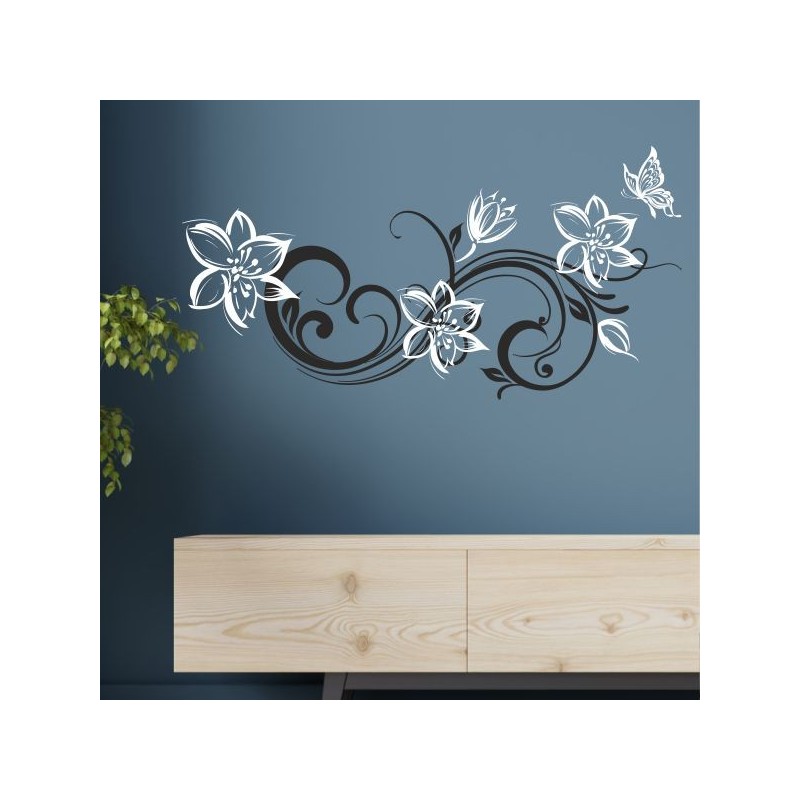 Wandaufkleber Wandtattoo Aufkleber Wand 2farbig Blumen Ranke Dekor Tattoo Musik Swing Noten Blüten Blumen Landschaft Rosen Liebe