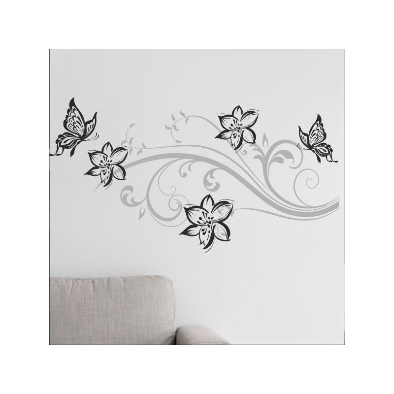 Wandaufkleber Wandtattoo Aufkleber Wand 2farbig Blumen Ranke Dekor Tattoo Musik Swing Noten Blüten Blumen Landschaft Rosen Liebe