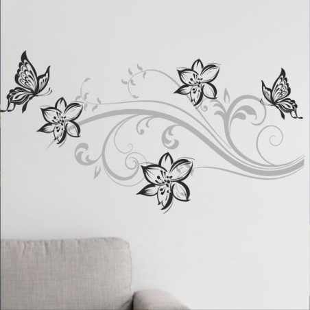 Wandaufkleber Wandtattoo Aufkleber Wand 2farbig Blumen Ranke Dekor Tattoo Musik Swing Noten Blüten Blumen Landschaft Rosen Liebe