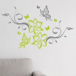 Wandaufkleber Wandtattoo Aufkleber Wand 2farbig Blumen Ranke Dekor Tattoo Musik Swing Noten Blüten Blumen Landschaft Rosen Liebe