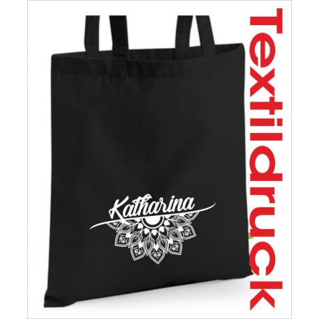 Stoffbeutel Mandala + Wunschname Name Baumwolltasche Bio Tasche bedruckt Jute Aufdruck lange Hänkel
