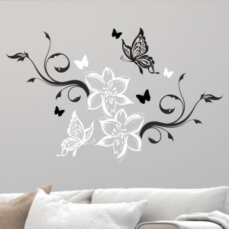 Wandaufkleber Wandtattoo Aufkleber Wand 2farbig Blumen Ranke Dekor Tattoo Musik Swing Noten Blüten Blumen Landschaft Rosen Liebe
