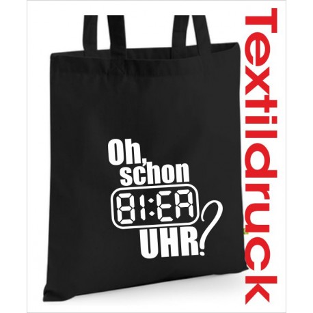 Stoffbeutel Baumwolltasche "schon BIER UHR" Party Fun Bio Shopping Beutel Einkauf Tasche Sack bedruckt Jute Aufdruck