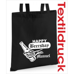 Stoffbeutel Baumwolltasche Happy Beersday Bier Party  Bio Shopping Beutel Einkauf Tasche Sack bedruckt Jute Aufdruck