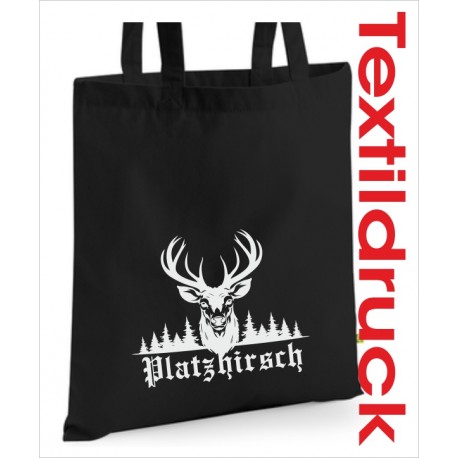 Stoffbeutel Baumwolltasche Platzhirsch Geweih Hirsch Chef Bio Shopping Beutel Einkauf Tasche Sack bedruckt Jute Aufdruck