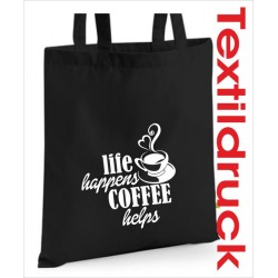 Stoffbeutel Baumwolltasche Kaffee Coffee Live happens  Bio Shopping Beutel Einkauf Tasche Sack bedruckt Jute Aufdruck