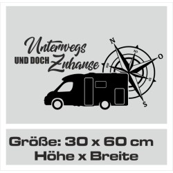 Wohnmobil Aufkleber Unterwegs und Zuhause Kompass Wegweiser Reise Wohnwagen Camping  WOMO 18