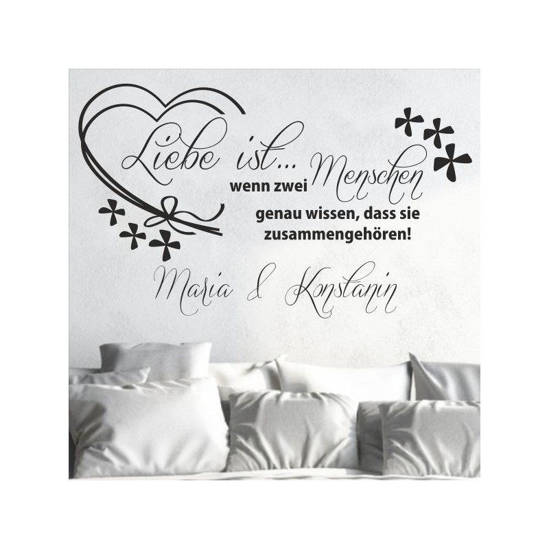 Wandaufkleber Wandtattoo Aufkleber Wand Liebe ist.. Endlosschleife Wunschnamen Ehepartner Verliebte Sprüche Familie Worte Herz