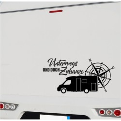 Wohnmobil Aufkleber Unterwegs und Zuhause Kompass Wegweiser Reise Wohnwagen Camping  WOMO 18