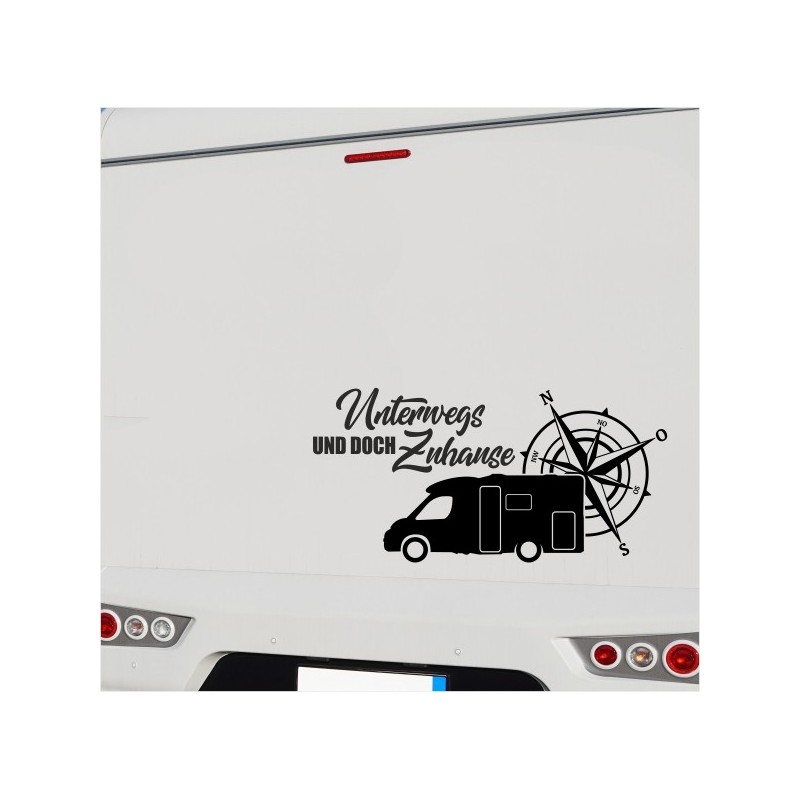 Wohnmobil Aufkleber Unterwegs und Zuhause Kompass Wegweiser Reise Wohnwagen Camping  WOMO 18