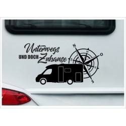 Wohnmobil Aufkleber Unterwegs - Zuhause Kompass Windrose  Wohnwagen Camper Camping Auto WOMO