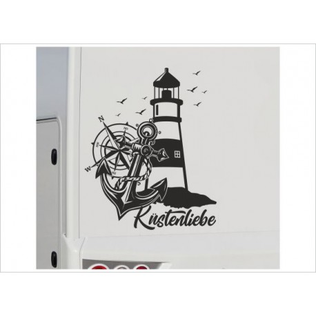 Wohnmobil Aufkleber Küstenliebe Kompass Anker Leuchtturm Wohnwagen Camper Camping Auto WOMO