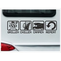 Wohnmobil Aufkleber SET Grillen Chillen Campen Repeat  Wohnwagen Camper Camping Auto WOMO