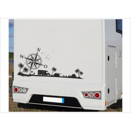 Wohnmobil Aufkleber Strand Kompass Meer Palme Wohnwagen Camper Camping Auto WOMO