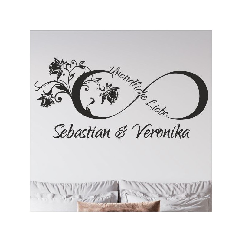 Wandaufkleber Wandtattoo Aufkleber Wand Liebe ist.. Endlosschleife Wunschnamen Ehepartner Verliebte Sprüche Familie Worte Herz