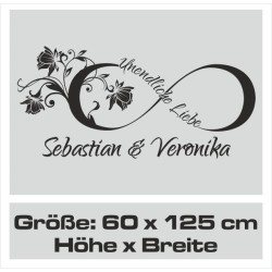 Wandaufkleber Wandtattoo Aufkleber Wand Liebe ist.. Endlosschleife Wunschnamen Ehepartner Verliebte Sprüche Familie Worte Herz
