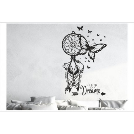 Traumfänger follow your dreams Feder Träume Pfeil Schlafzimmer Wandtattoo Aufkleber Wand Wandsticker