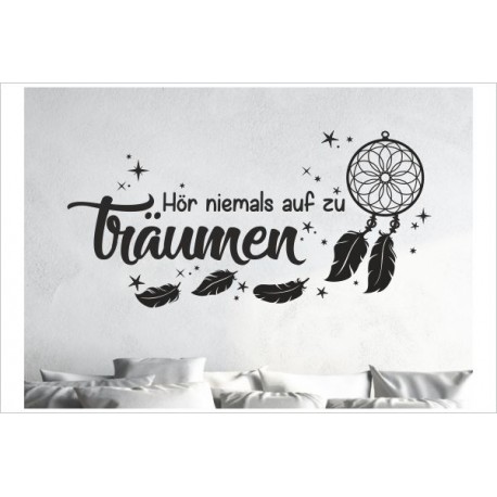 Traumfänger hör niemals auf zu träumen Feder Träume Pfeil Schlafzimmer Wandtattoo Aufkleber Wand Wandsticker