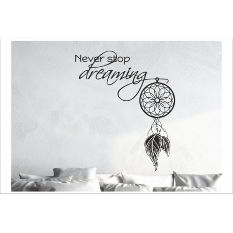 Traumfänger never stop dreaming Feder Träume Dreams Schlafzimmer Wandtattoo Aufkleber Wand Wandsticker