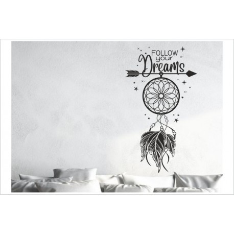 Traumfänger follow your dreams Feder Träume Pfeil Schlafzimmer Wandtattoo Aufkleber Wand Wandsticker