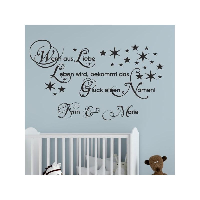 Wandaufkleber Wandtattoo Aufkleber Baby Babies Wunschnamen Sterne Häschen kleiner Prinz kleine Prinzessin Fee Elfen Gewicht Name