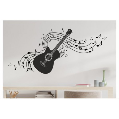Musik Noten Gitarre Bass Sound Swing Melodie Dekor Band Konzert Wandtattoo Wand Aufkleber