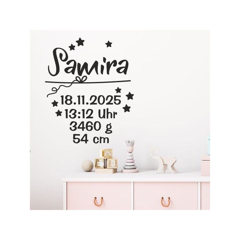 Wandaufkleber Wandtattoo Aufkleber Baby Babies Wunschnamen Sterne Häschen kleiner Prinz kleine Prinzessin Fee Elfen Gewicht Name