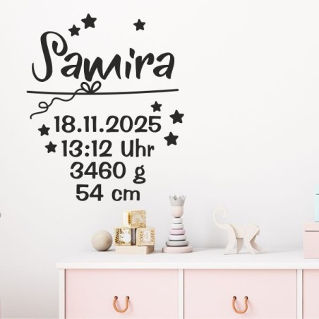 Wandaufkleber Wandtattoo Aufkleber Baby Babies Wunschnamen Sterne Häschen kleiner Prinz kleine Prinzessin Fee Elfen Gewicht Name