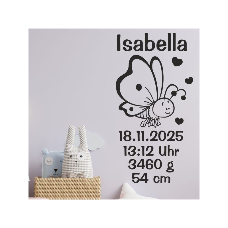 Wandaufkleber Wandtattoo Aufkleber Baby Babies Wunschnamen Sterne Häschen kleiner Prinz kleine Prinzessin Fee Elfen Gewicht Name