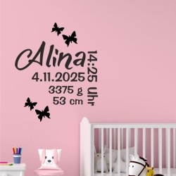 Wandaufkleber Wandtattoo Aufkleber Baby Babies Wunschnamen Sterne Häschen kleiner Prinz kleine Prinzessin Fee Elfen Gewicht Name