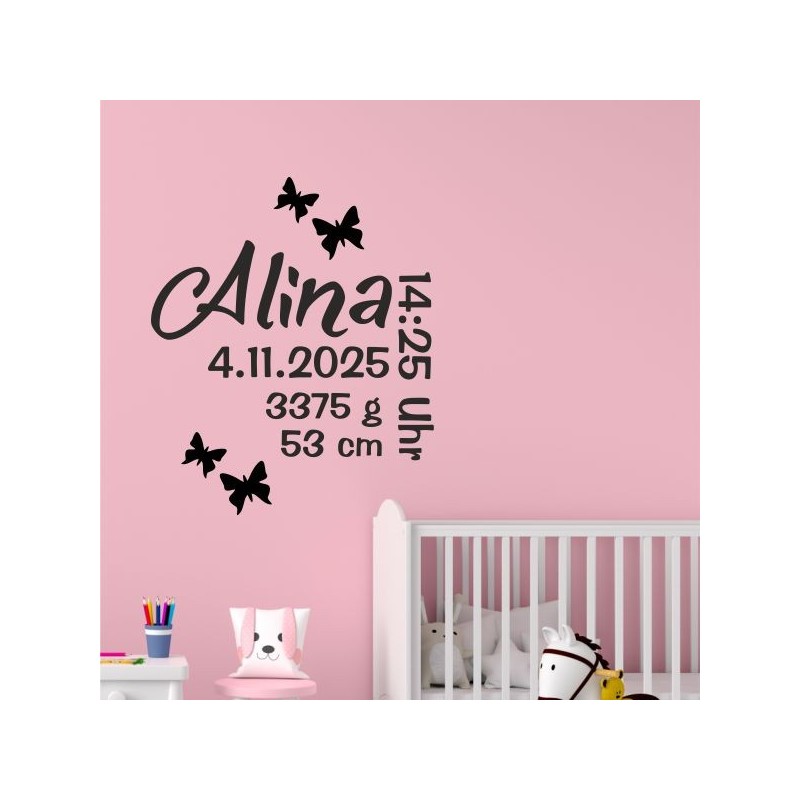 Wandaufkleber Wandtattoo Aufkleber Baby Babies Wunschnamen Sterne Häschen kleiner Prinz kleine Prinzessin Fee Elfen Gewicht Name