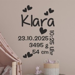 Wandaufkleber Wandtattoo Aufkleber Baby Babies Wunschnamen Sterne Häschen kleiner Prinz kleine Prinzessin Fee Elfen Gewicht Name