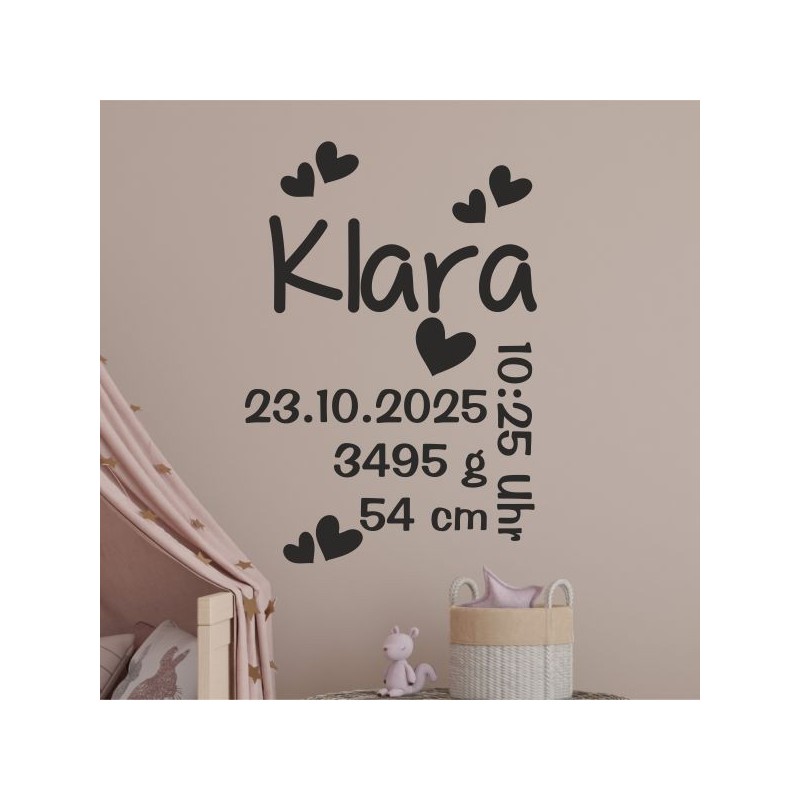 Wandaufkleber Wandtattoo Aufkleber Baby Babies Wunschnamen Sterne Häschen kleiner Prinz kleine Prinzessin Fee Elfen Gewicht Name