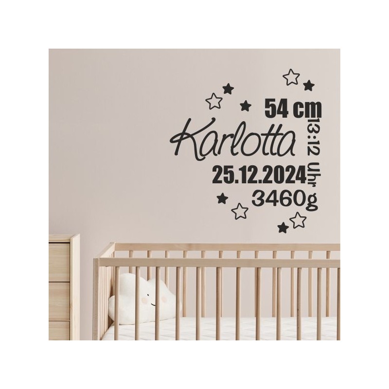Wandaufkleber Wandtattoo Aufkleber Baby Babies Wunschnamen Sterne Häschen kleiner Prinz kleine Prinzessin Fee Elfen Gewicht Name
