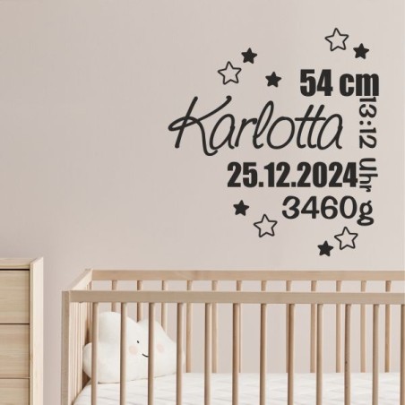 Wandaufkleber Wandtattoo Aufkleber Baby Babies Wunschnamen Sterne Häschen kleiner Prinz kleine Prinzessin Fee Elfen Gewicht Name