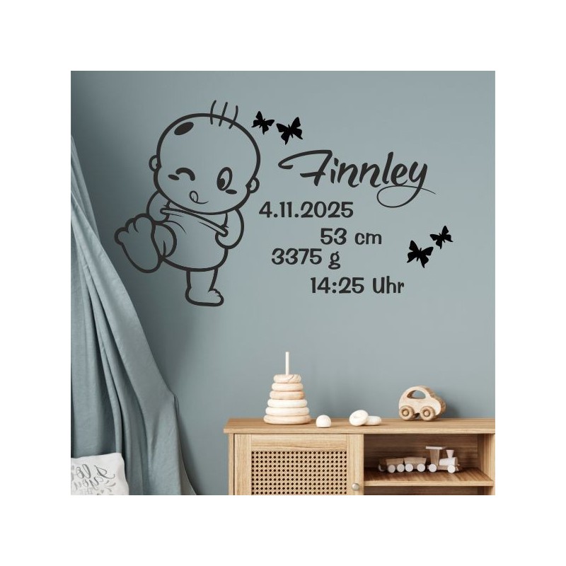 Wandaufkleber Wandtattoo Aufkleber Baby Babies Wunschnamen Sterne Häschen kleiner Prinz kleine Prinzessin Fee Elfen Gewicht Name